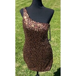 Milano Formals Dress Womens 10 Amber One Shoulder Sequin Mini Bodycon Prom E169